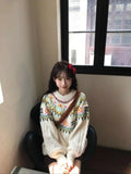 Women's milky white lantern sleeve pullover knitwear with oversized mori style