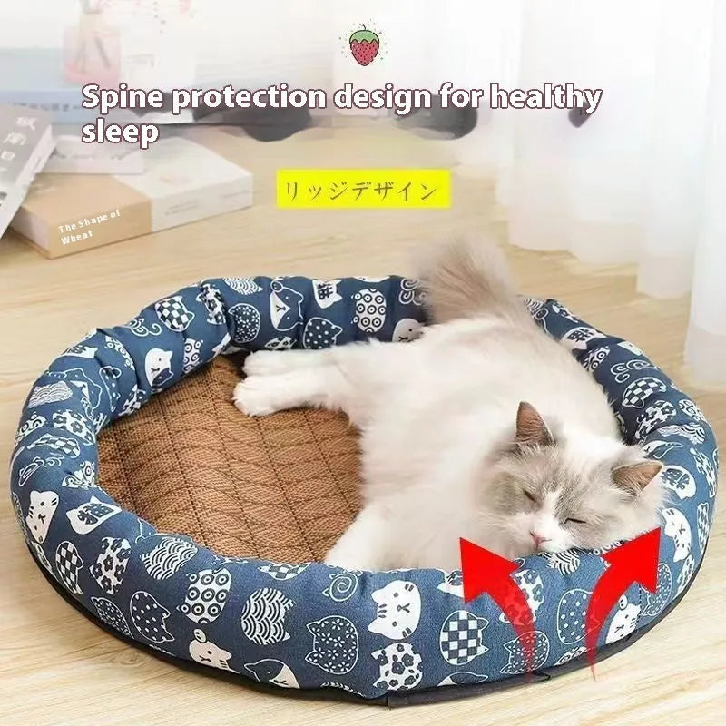 Summer pet mat cooling pad cloth material with four colour options Strawberry Blue Cat Dinosaur Small Colourful Fish universal sizes S M L XL