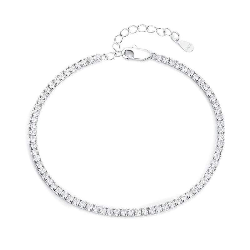 Geometric 925 sterling silver bracelet with zircon inlay, white gold colour, 3mm stone size