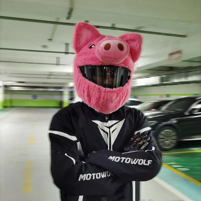 Pinkpig cartoon plush PV velvet protective hood cover for a motorcycle helmet