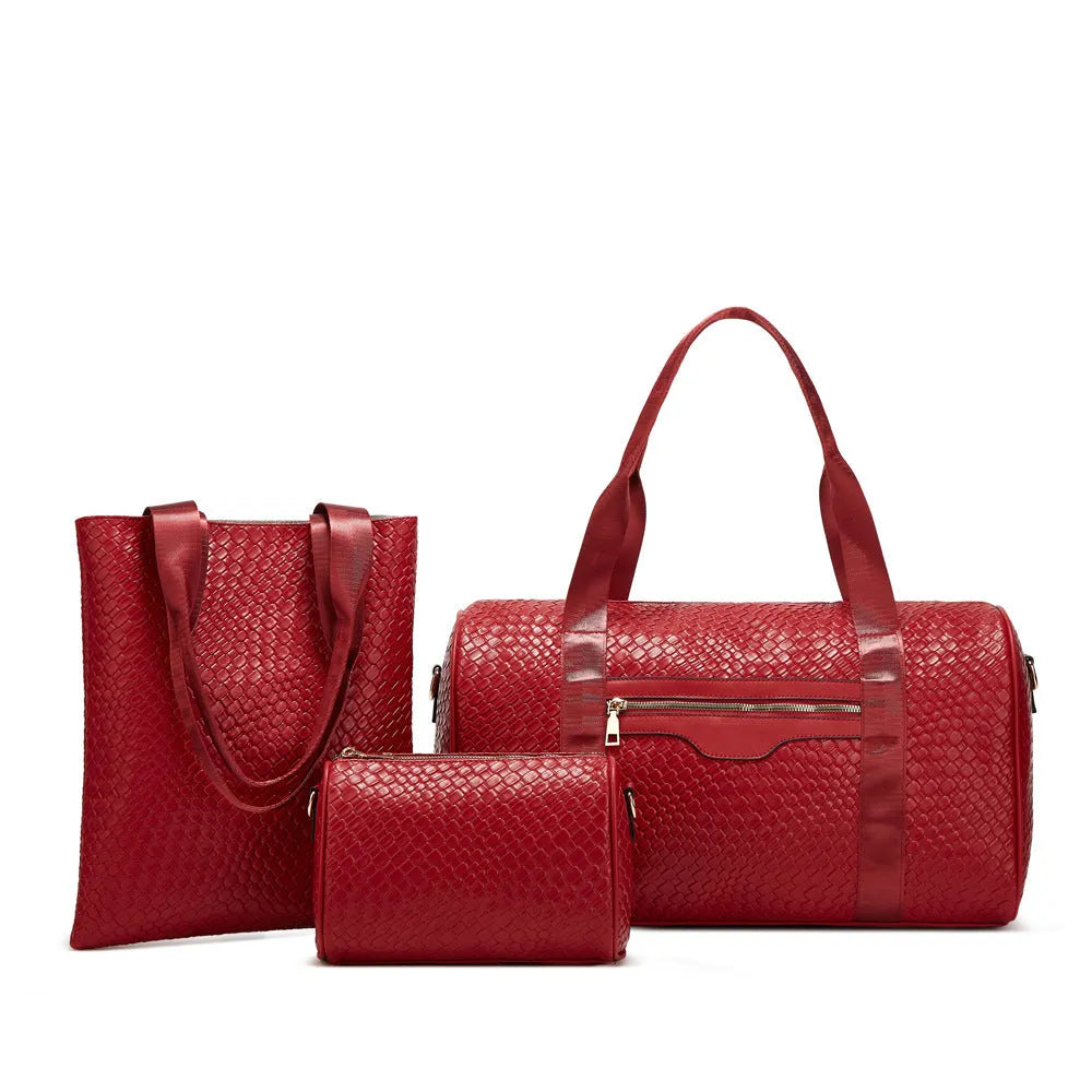Solid colour PU weave shoulder sports bag with 36-55L capacity for business travel and gym use