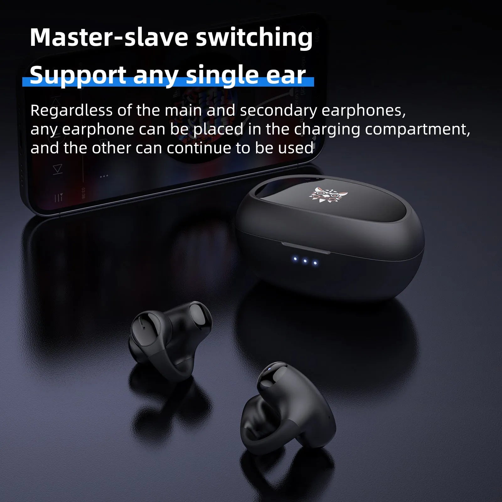 T306 black and white Bluetooth wireless clip-on sports gaming headset with ear hook design