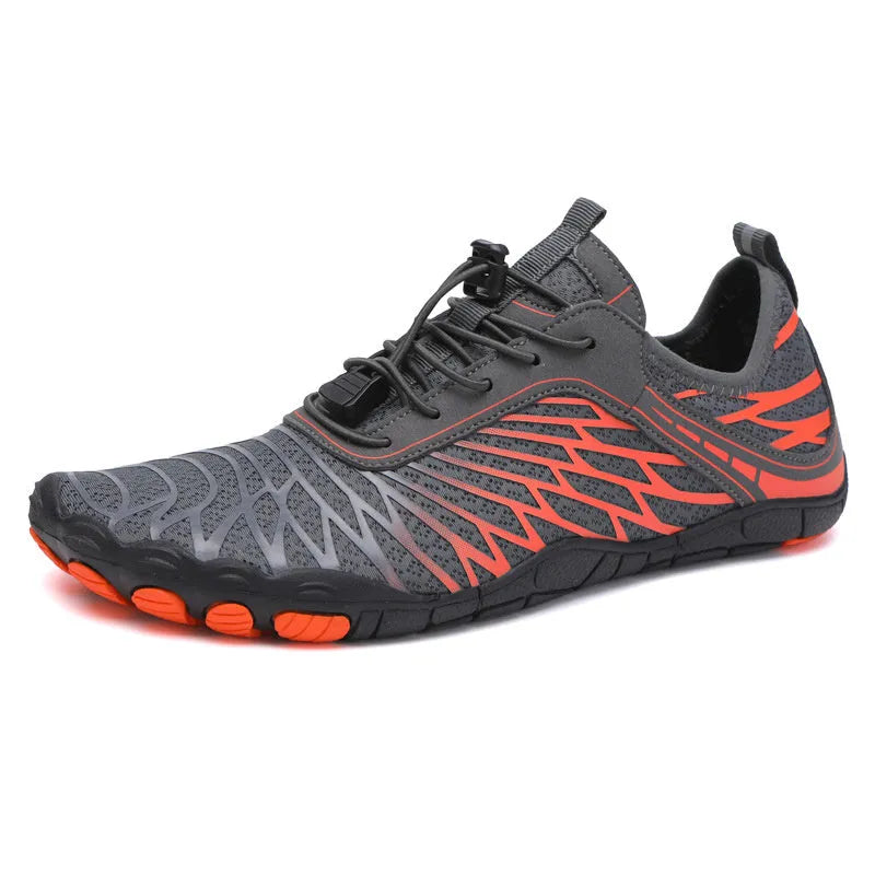 White and pink outdoor casual lace-up shoes with a non-slip rubber sole on a neutral background.