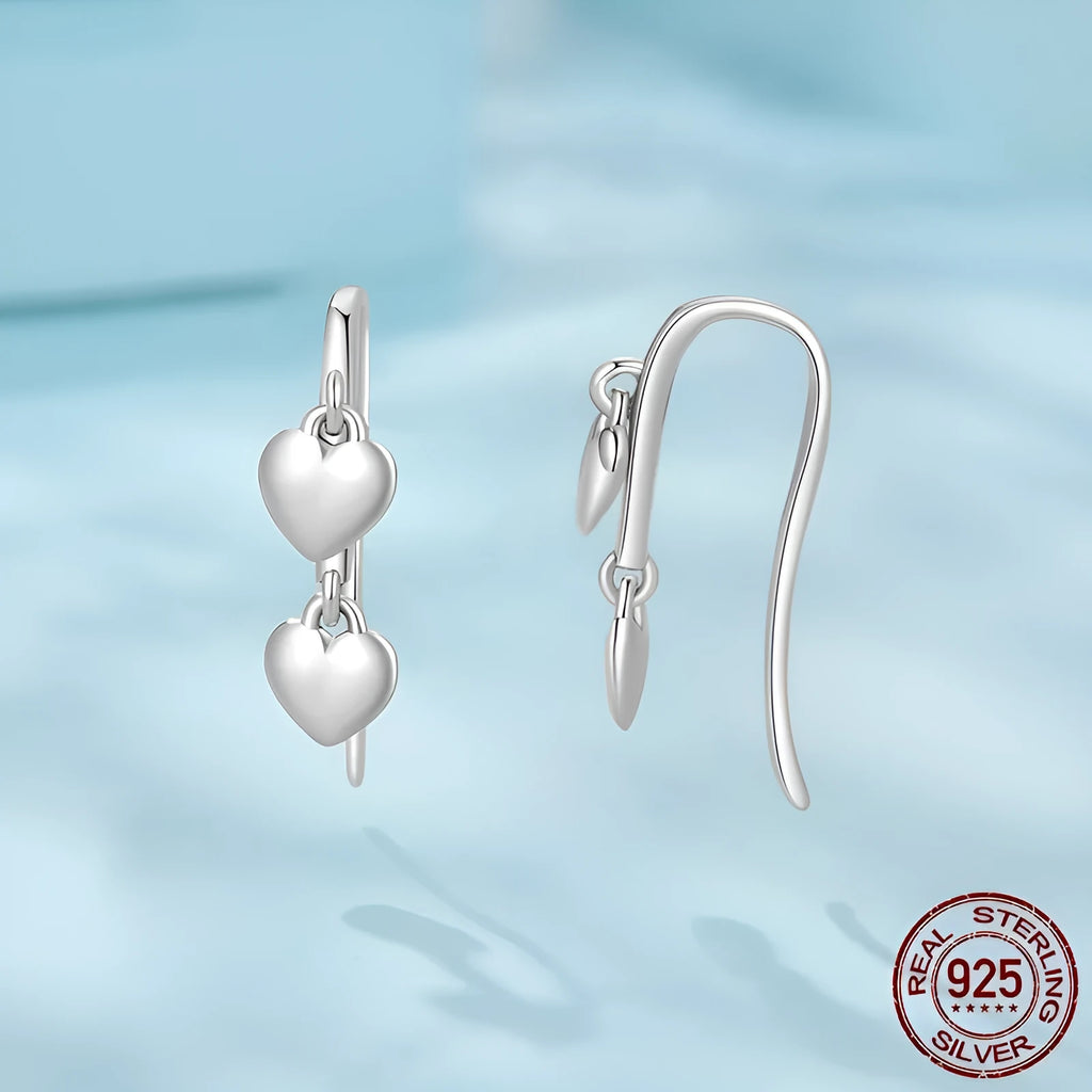 Pair of S925 sterling silver heart-shaped tassel ear hook earrings for women in colour SCE1927