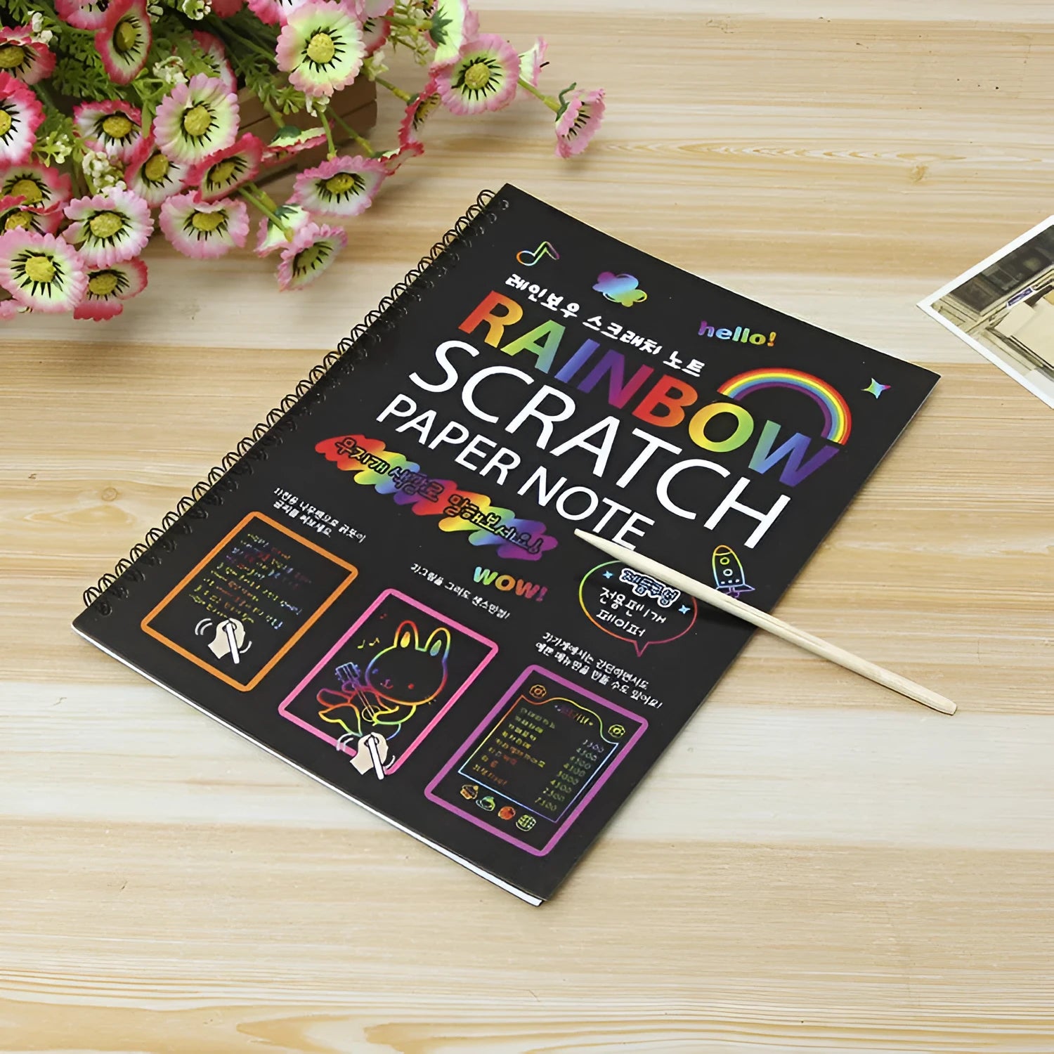 Children's colourful puzzle scraping painting paper showing large 26x19 scratch art sheet for DIY creative projects
