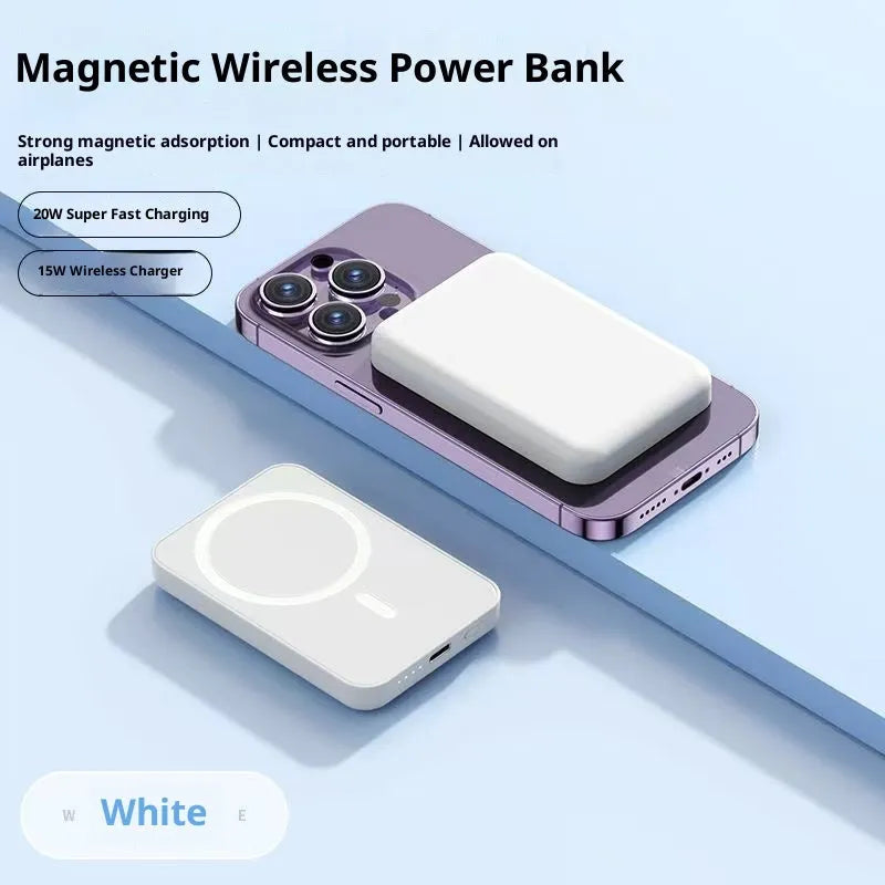 Bi-directional fast charging magnetic wireless power bank 10000mAh compact plastic shell black