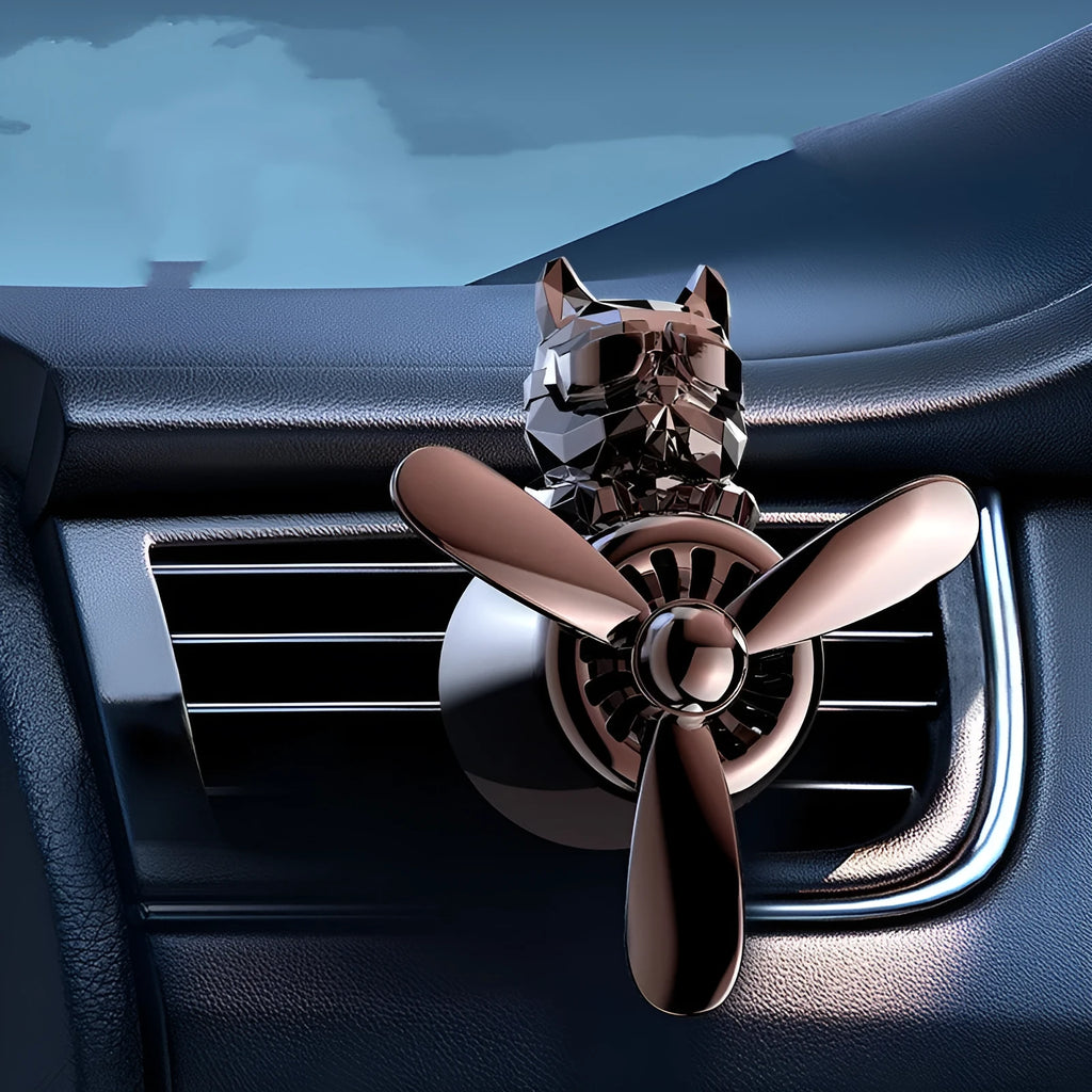 Car air vent aromatherapy diffuser with electroplated pit bull design in black and silver finishes