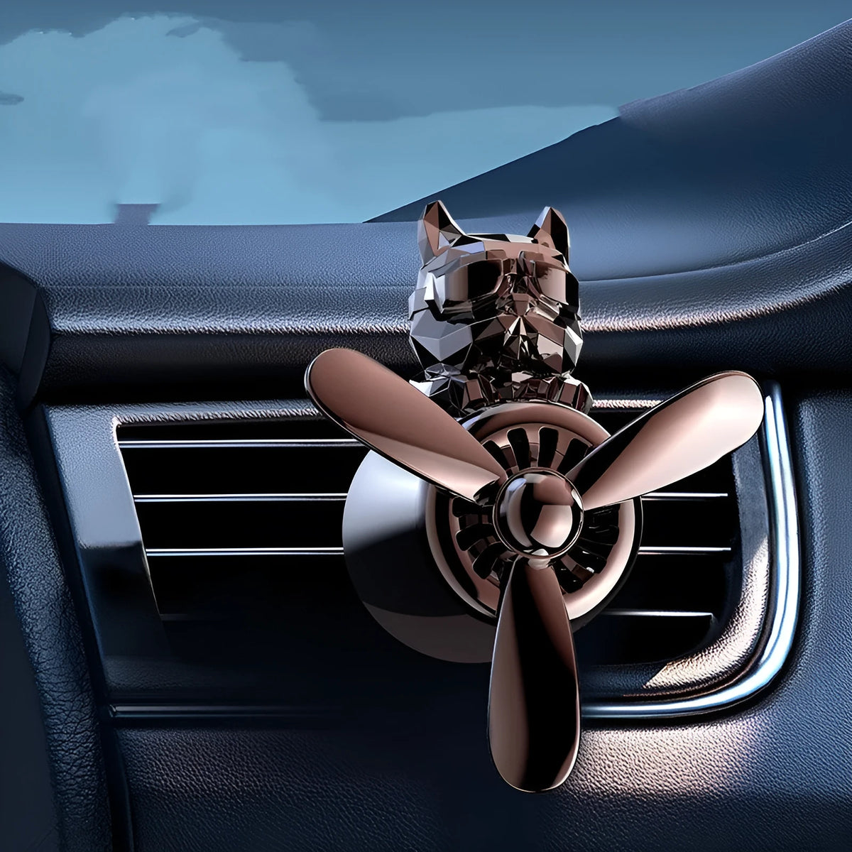 Car air vent aromatherapy diffuser with electroplated pit bull design in black and silver finishes