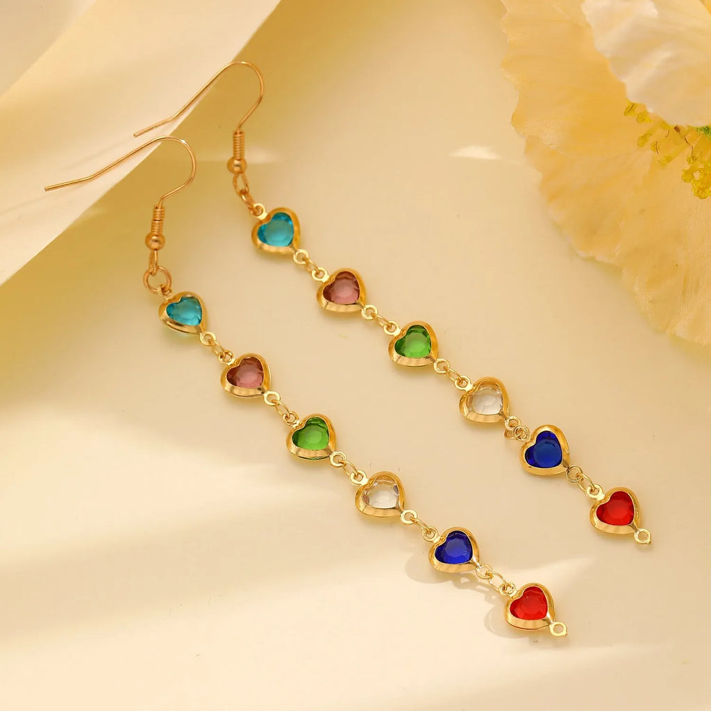 Women's colorful water drop tassel earrings with electroplated KC gold finish on copper