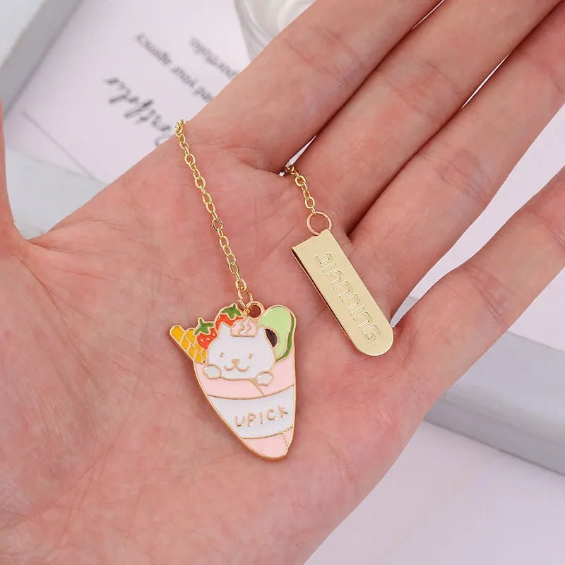 Jane Key Foodie Cute Pet Cat metal pendant bookmark with cartoon design on 3.8x18.3cm card.