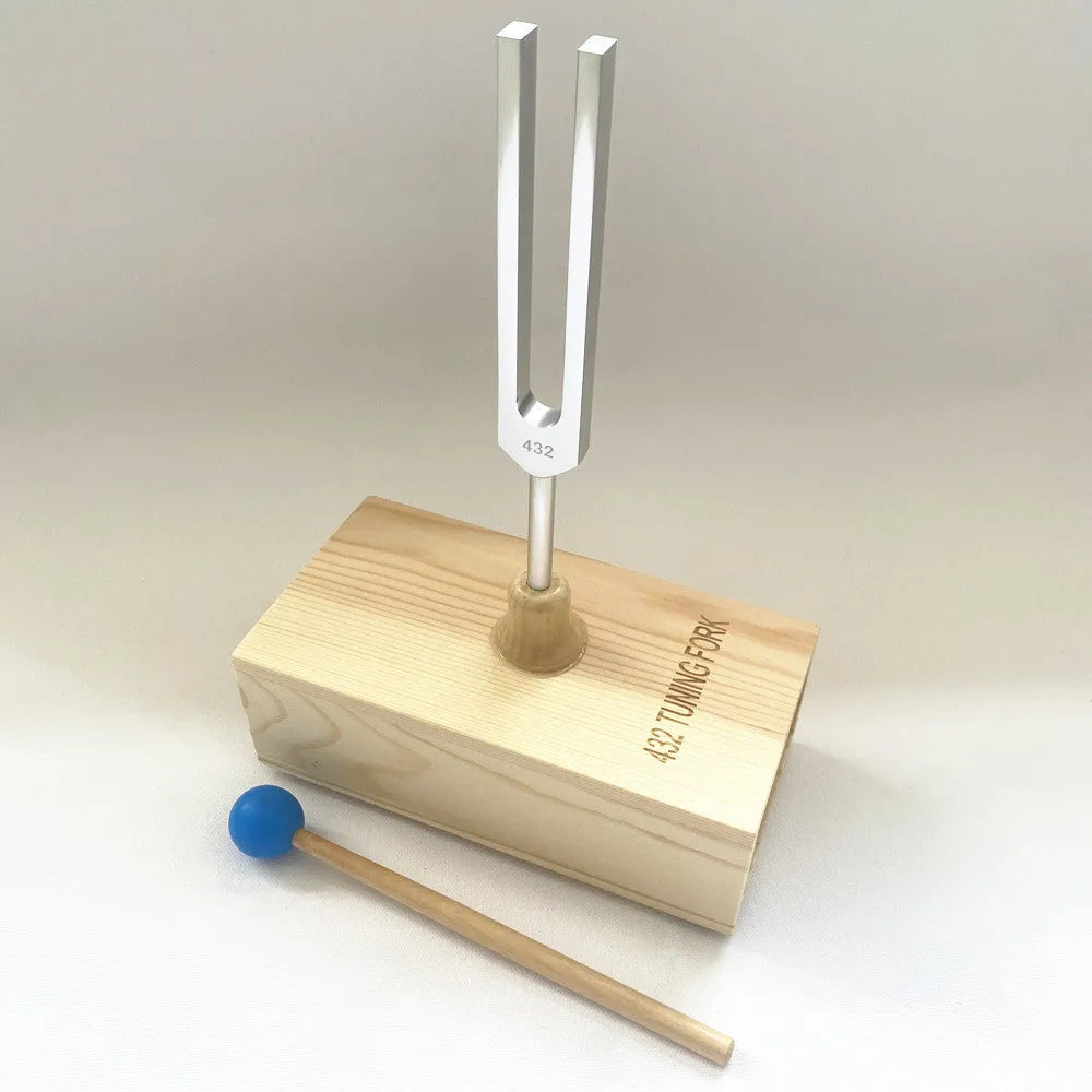 Aluminium tuning fork and speaker kit for 432Hz and 528Hz sound therapy frequencies.