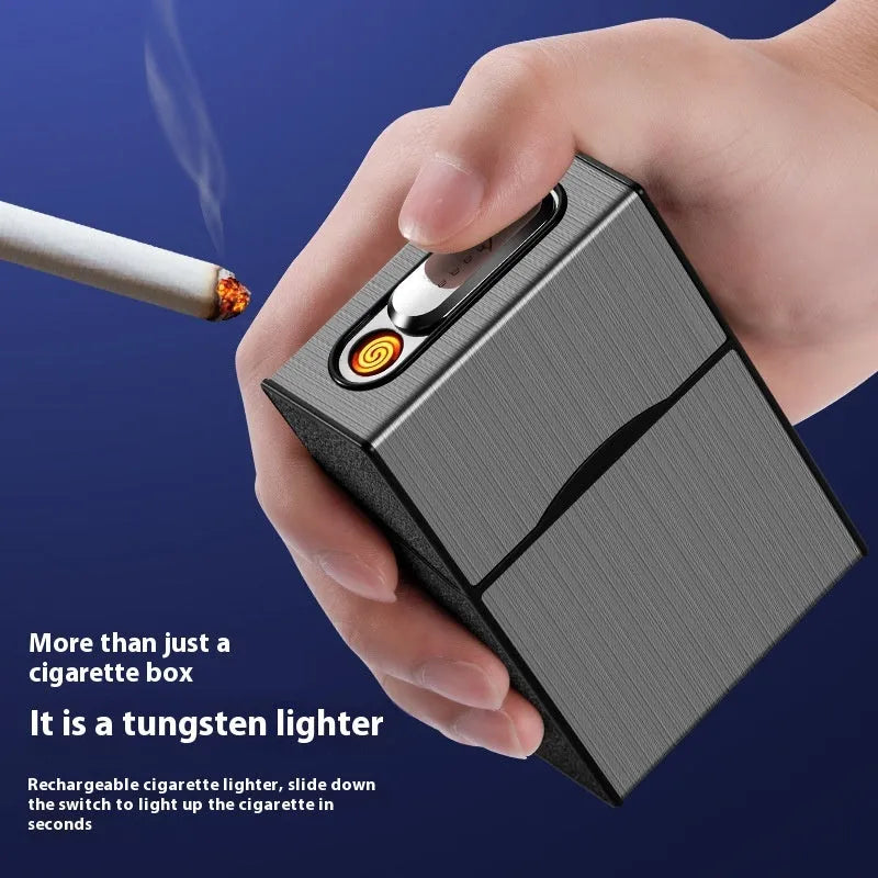 USB rechargeable windproof metal cigarette case lighter brushed finish gold silver black modern simplicity