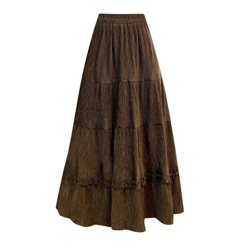 Midi A-line corduroy skirt with elastic waistband in solid colour options