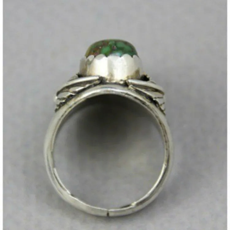 Geometric turquoise inlaid women's fashion ring in alloy with electroplated finish