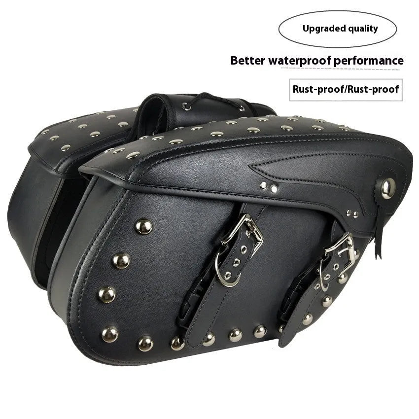 Black leather motorcycle hanging box pannier bag, 43 x 15 x 26 cm, single side bag for Cruiser Prince universal fit