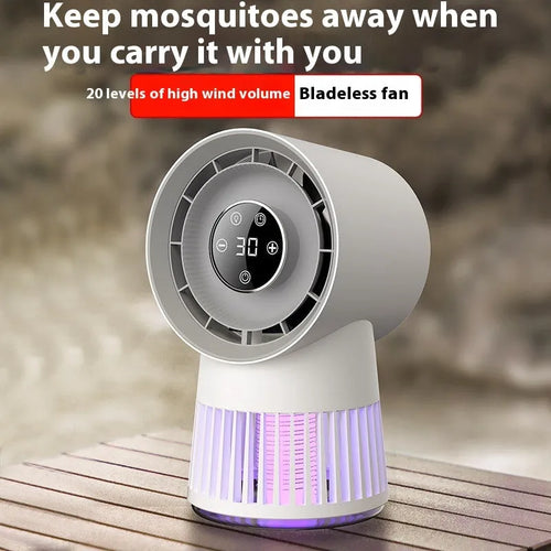 White USB rechargeable mini desk fan with mosquito killer function and LED light