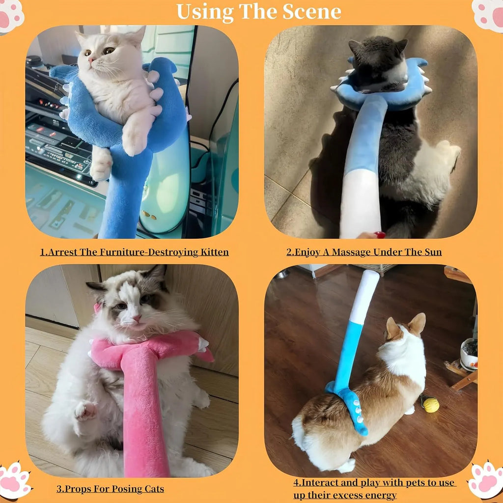 Blue plush cat wand toy with 70cm length for interactive indoor pet play