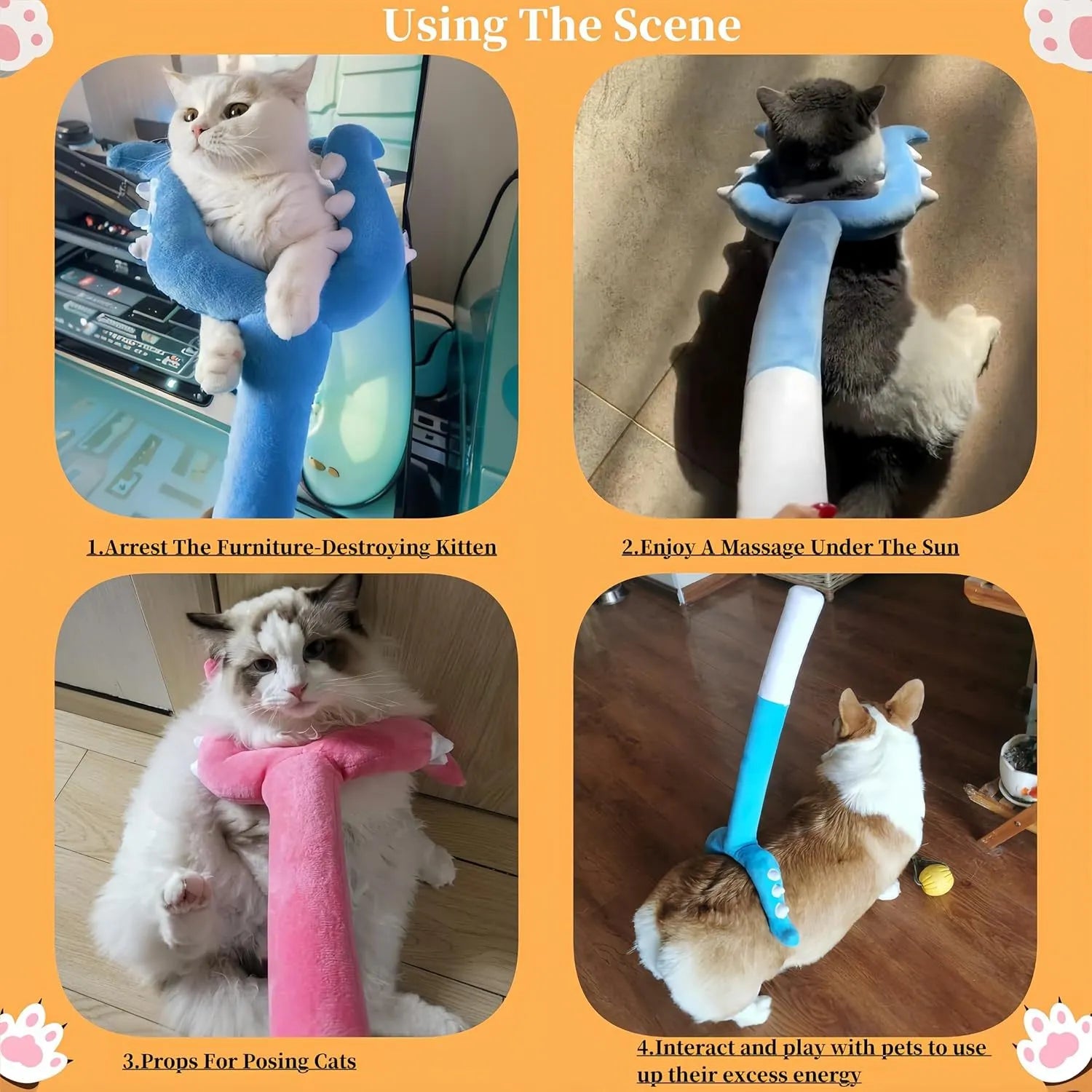 Blue plush cat wand toy with 70cm length for interactive indoor pet play