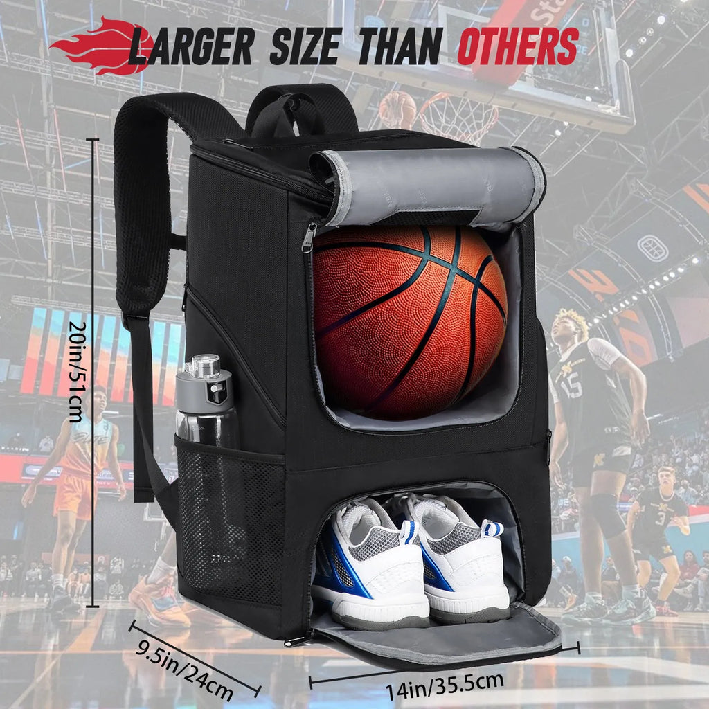 Black Oxford cloth basketball training backpack with large 51cm capacity for sports equipment