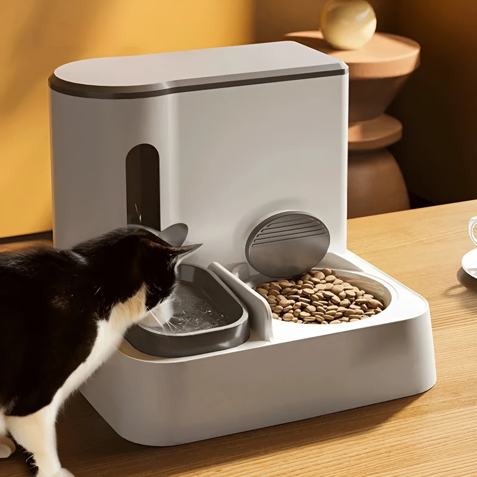 Cat automatic pet feeder with integrated water dispenser in multiple colour options