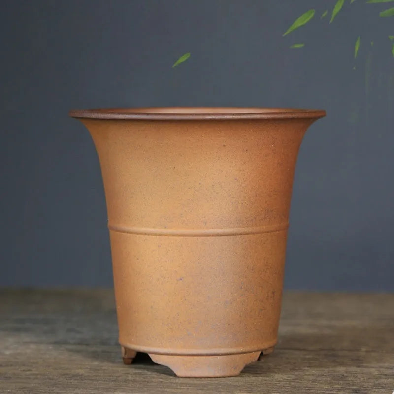 Ceramic breathable flower pot for balcony desktop, firewood waistline flat mouth, small or large size
