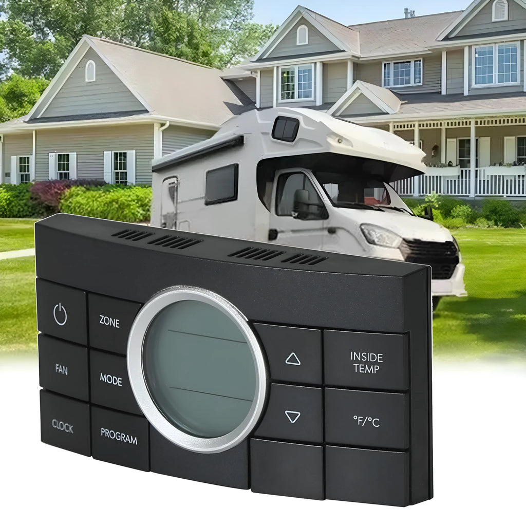 RV thermostat air conditioning controller in black and silver for models 3314082.011 and 3314082011
