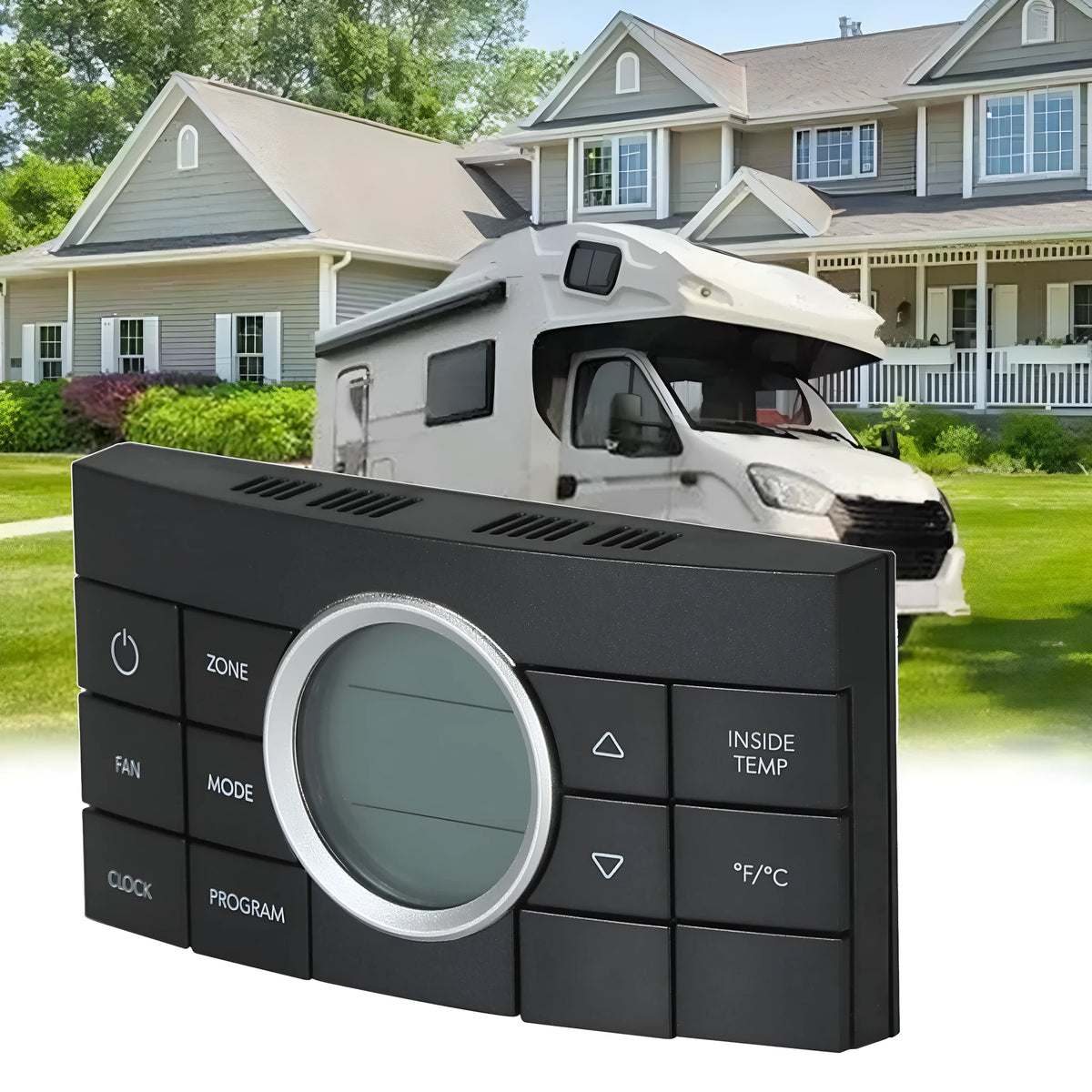 RV thermostat air conditioning controller in black and silver for models 3314082.011 and 3314082011