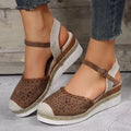 Women's hemp rope platform wedge shoes in beige colour with round toe design