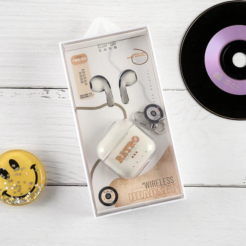 TWS-103 binaural in-ear earphones in white, pink, and purple with PC ABS build