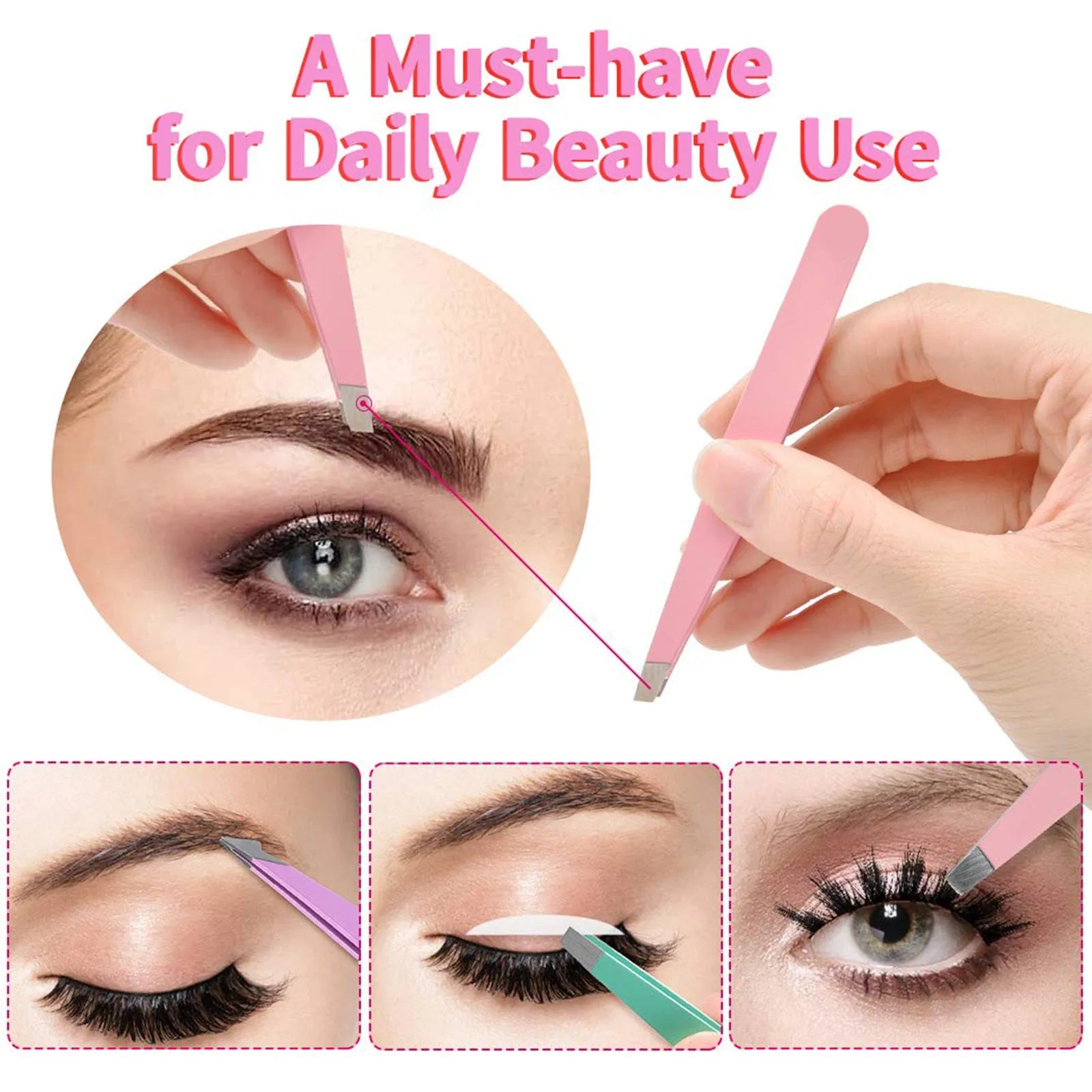 Professional 6-piece eyebrow tweezers set with stainless steel tools in leather protective case
