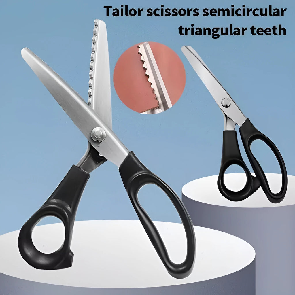 Stainless steel household scissors with triangle or arc tooth blades in 3mm, 5mm and 7mm options