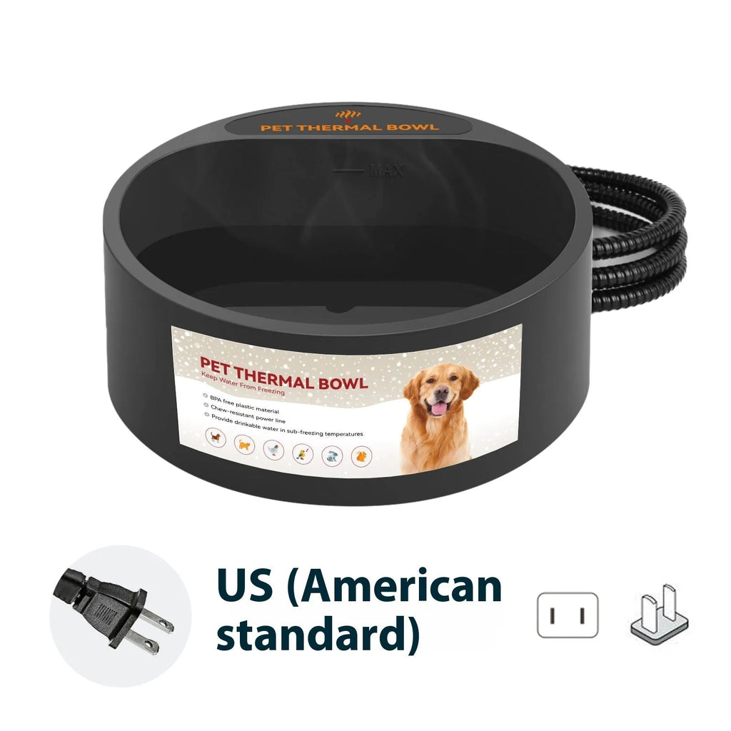 Black ABS plastic pet heating bowl with constant temperature control, 2.2L capacity