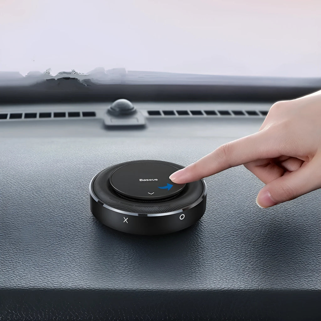Round aluminium alloy car fragrance perfume diffuser with seat placement design in black, red, and silver colour options