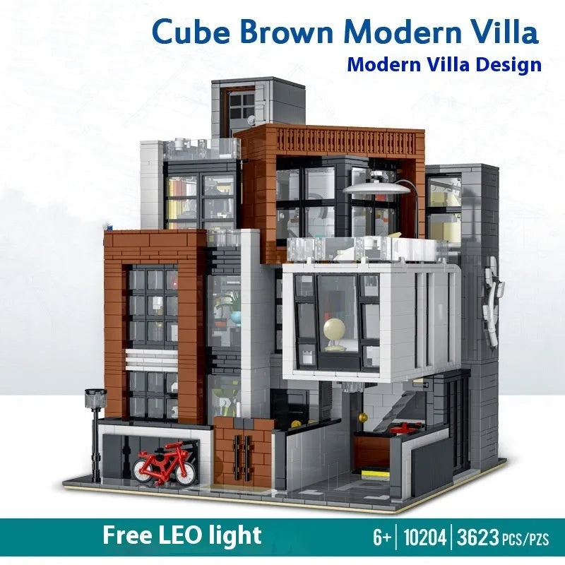 Plastic building block set for constructing a modern villa model with small particle parts