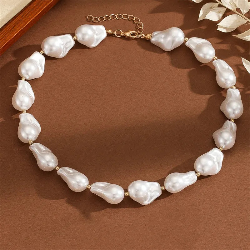 Baroque fashion irregular imitation pearl collarbone chain set with teardrop shapes