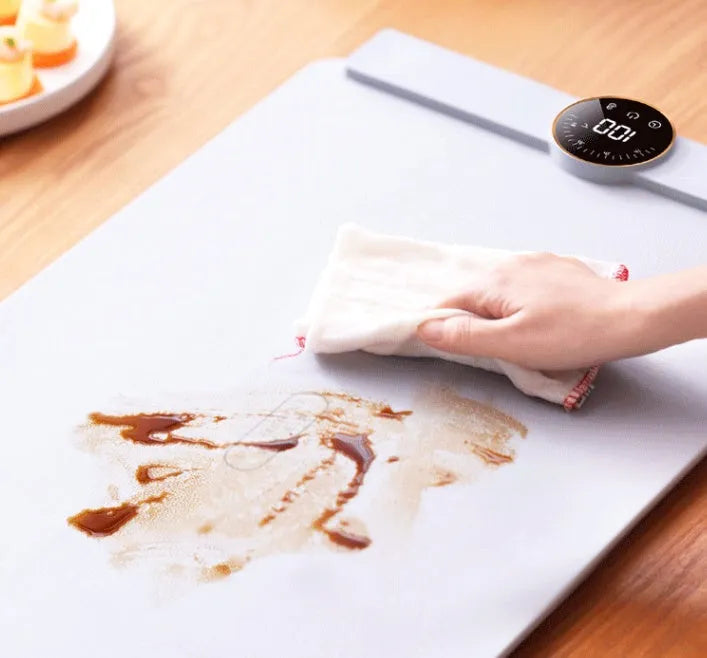 Silicone foldable warm chopping board with digital display, adjustable temperature, elegant grey, waterproof surface