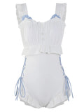 Women's Milky White backless one-piece nylon swimsuit on Asian size mannequin