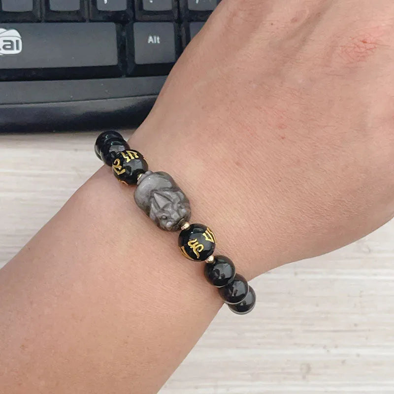 Men's Silver Stone bracelet with beaded design in Chinese style
