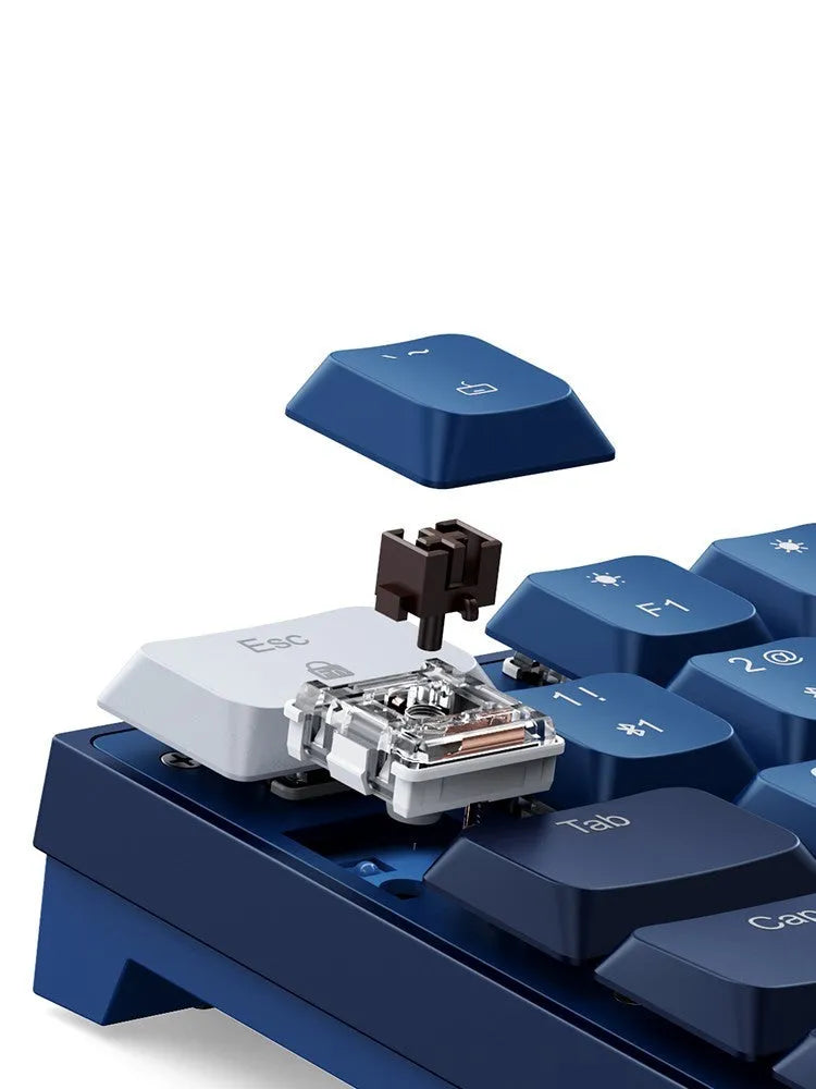 Ku102 wireless mechanical keyboard in deep sea blue with tea axis switches and monochrome backlight, USB Bluetooth Type-C