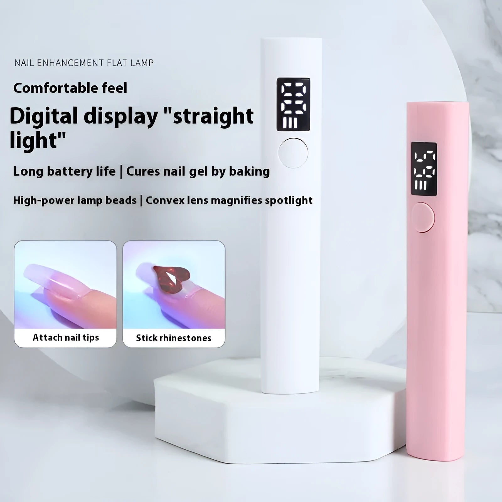 Hot Lamp handheld in-line LED nail lamp digital display rechargeable white pink colour