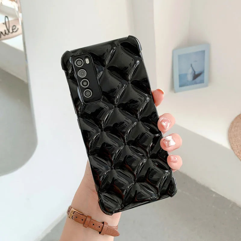 Silicone diamond phone case for Huawei smartphones in black, green, pink or white.