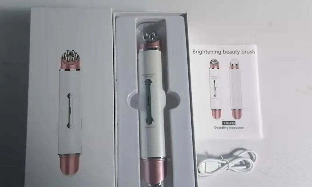 Eye beauty instrument with ultrasonic and ion functions, USB rechargeable, pink body, 215x90x42mm