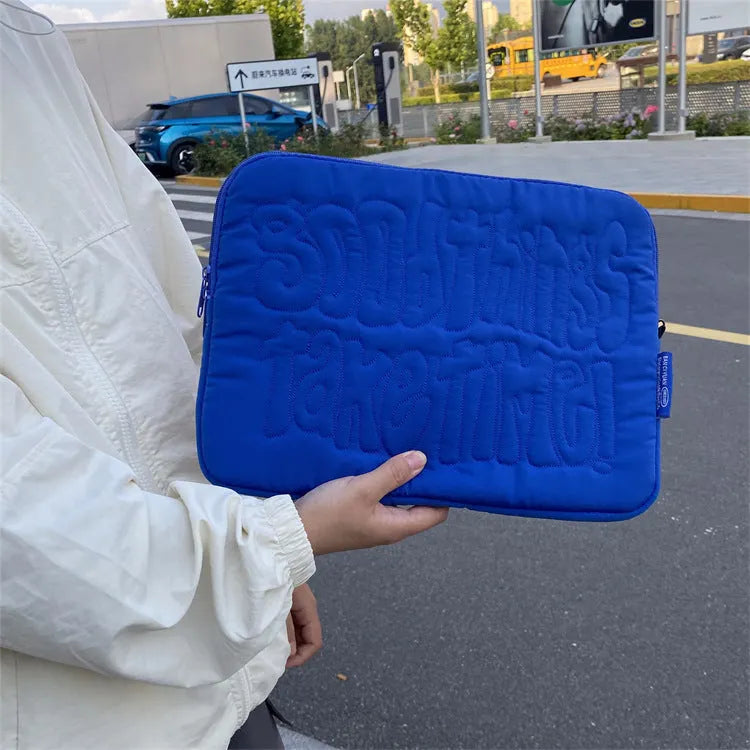 Embroidered silk laptop tablet liner bag in black, ultra-light shockproof design for 15-15.6 inch devices