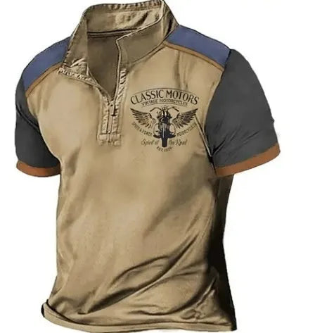 Loose fit solid colour golf polo shirt with 3D print, shown in available sizes.