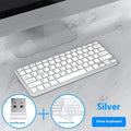 Ultra-thin wireless keyboard and mouse combo in black, gun colour, or silver with USB receiver and protective cover.