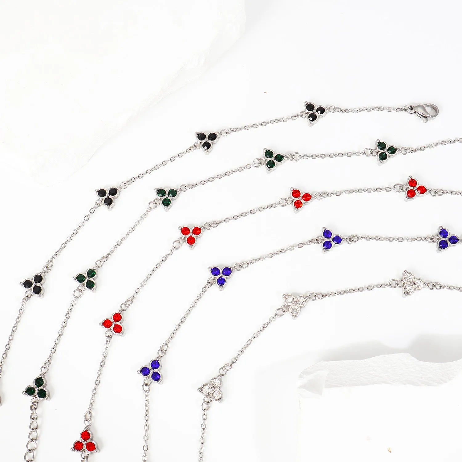 Women's stainless steel three diamond geometric bracelet with triangular design and zircon gemstones