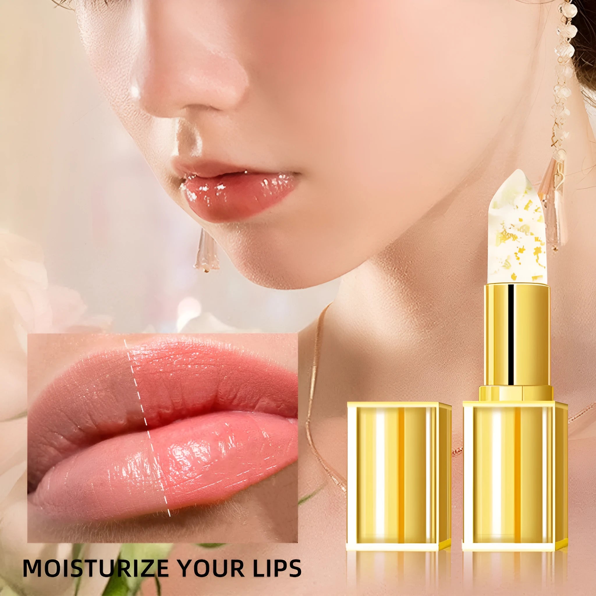 Anti-smudge colour-changing lipstick with warm gilding effect in 3.5g size