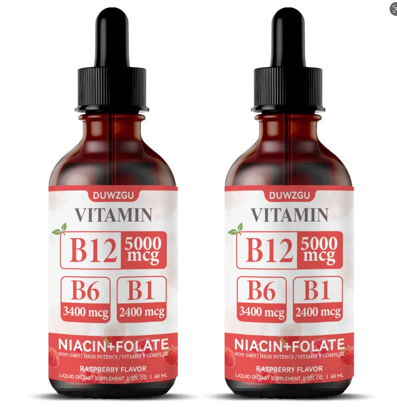 Liquid B12 vitamin drops in dropper bottle for oral supplementation