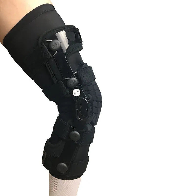 Black anterior ligament knee pad with metal frame support in multiple size options