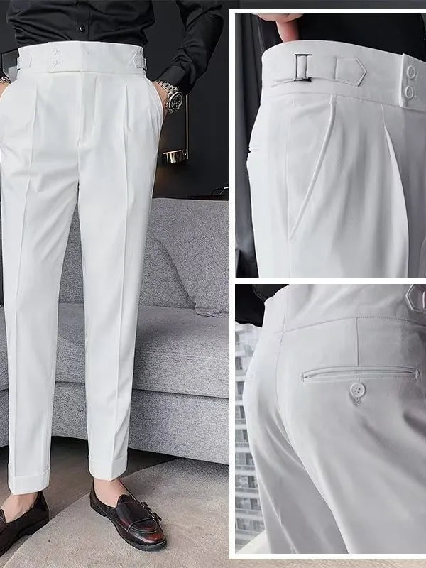 Women's high waist straight leg trousers in a cotton blend fabric, shown in autumnal colours.